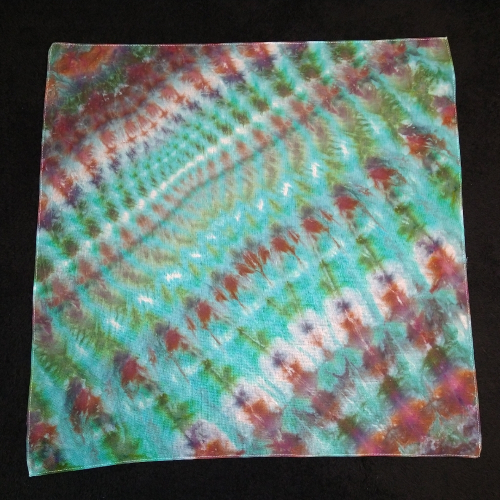 Green, Blue And Maroon Blooming Shibori Ice Dye Tie Dye Bandana